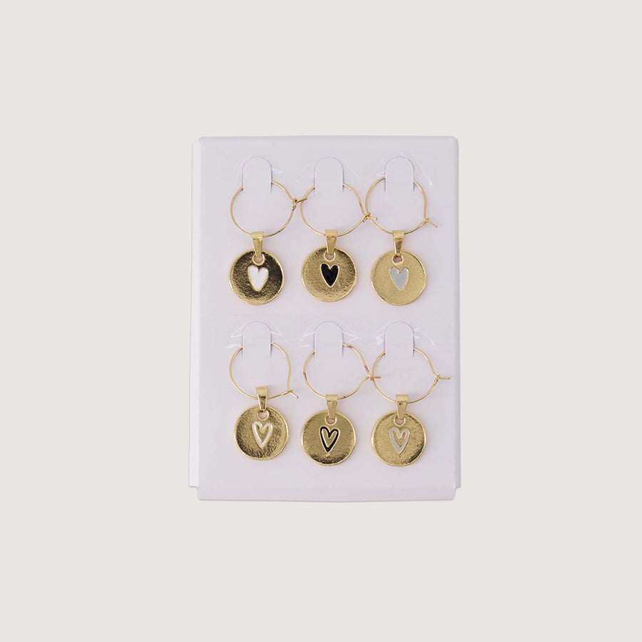 Wijnglashangers in doosje Hartje set van 6-goud