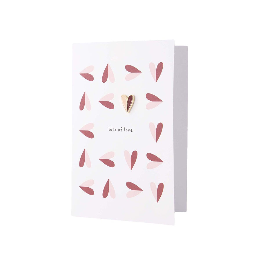 Broche 'Lots of Love' op wenskaart-roze/rood