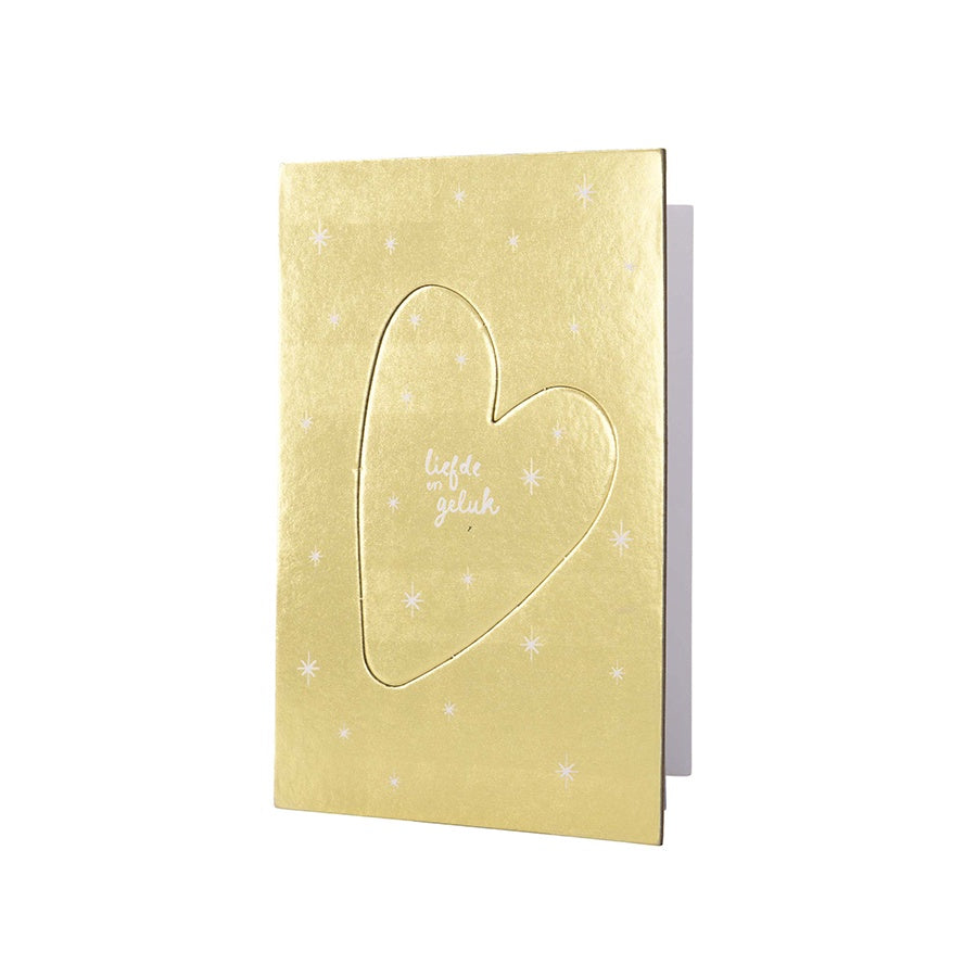 Wenskaart Kersthanger Hartje 'Liefde en Geluk'-goud