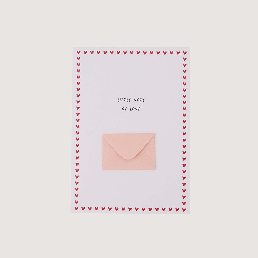 Wenskaart 'Little note of love' mini envelopje-wit/roze