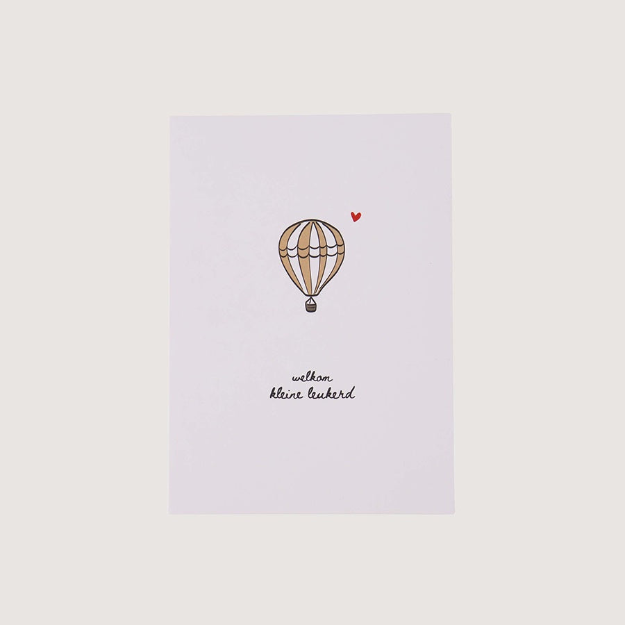 Wenskaart 'Welkome kleine leukerd'-wit/oker