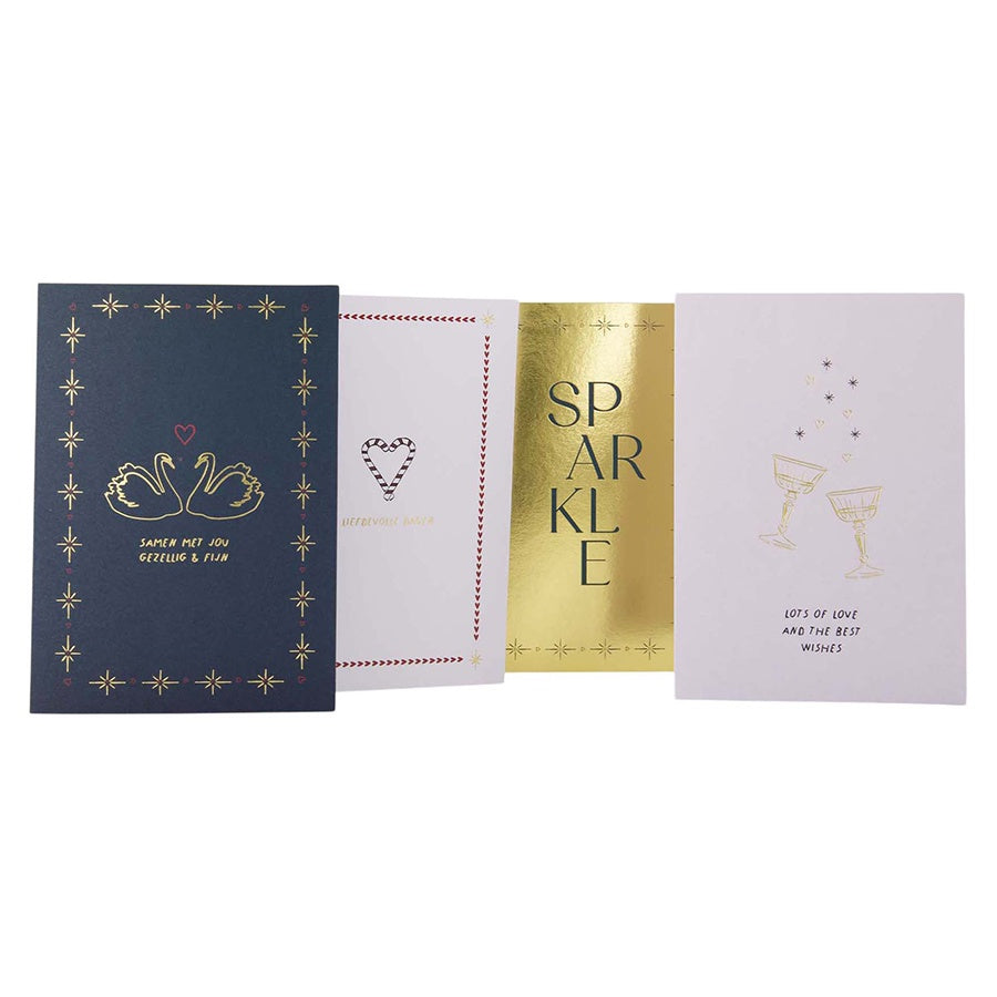 Wenskaarten Feestdagen set van 4- multicolor